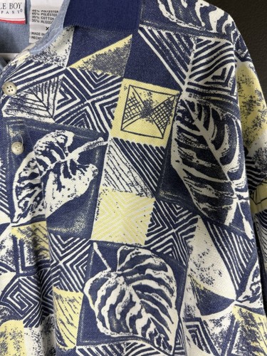 Vintage 90s Bugle Boy Shirt XL Short Sleeve Tropical Geometric Button Polo Y2K - Picture 3 of 8