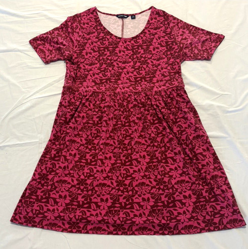 Lands End Comfy Stretch Cotton Blnd Relax Fit Floral Print Midi Dress Pockets 1X