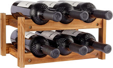 Wine Rack 6 Bottle 2-Tier Wood Wine Storage Easy-Assembly Space-Saving for Wine