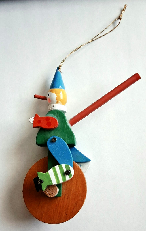 Vintage 1982 Kurt Adler Pinocchio on a Unicycle Wood Christmas Ornament/Toy