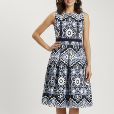 NWT Talbots Blue White Damask Textured Sleeveless Dress Size 8 Pockets
