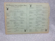 Early 1900's  ELK RESTAURANT LUNCH & OYSTER HOUSE MENU 268 Alder Portland Oregon
