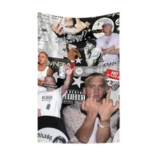 Rapper Eminem Flag Banner Wall Art Tapestry Digital Print + Brass Grommets