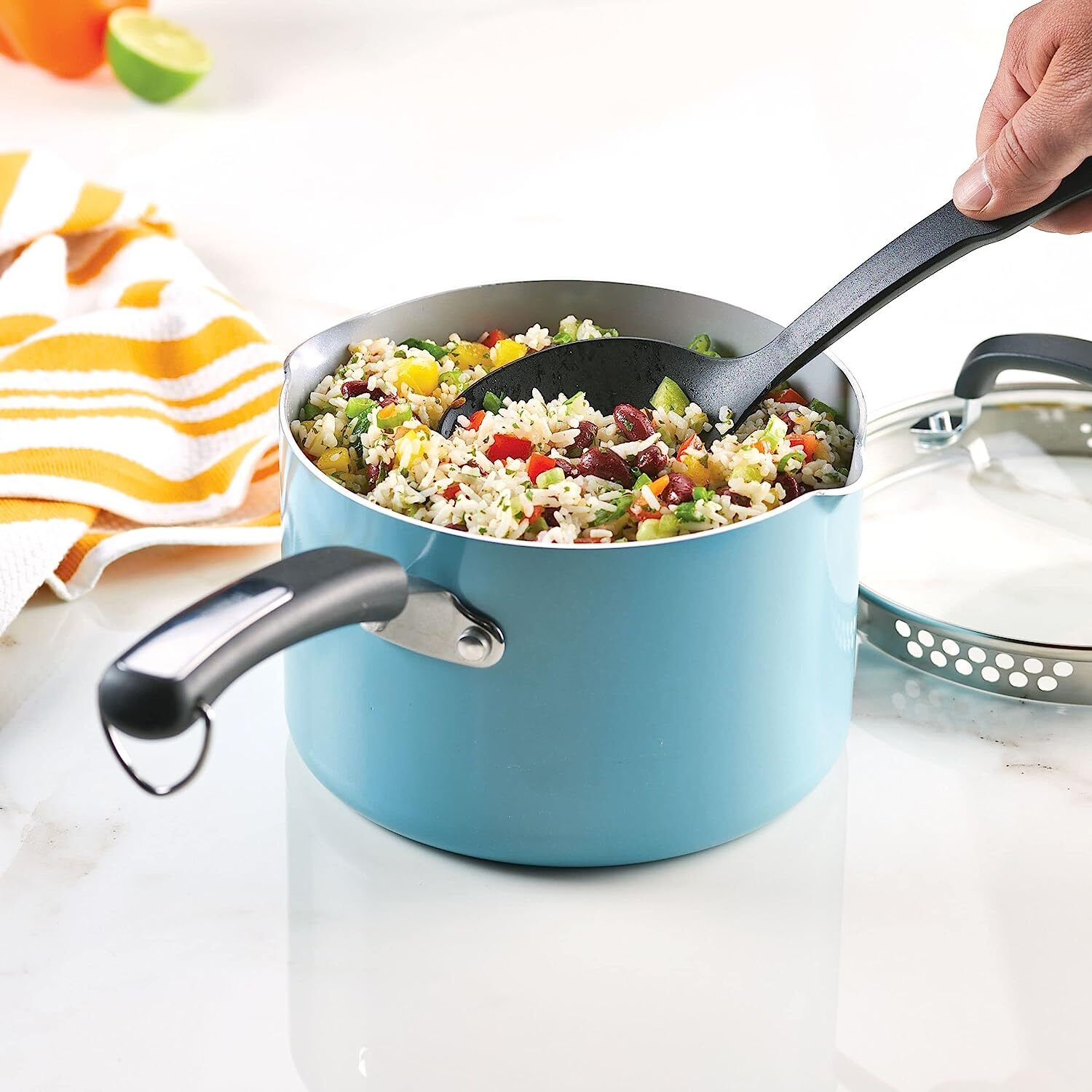 Farberware EcoAdvantage Ceramic Nonstick Straining Saucepan/Sauce Pan ...
