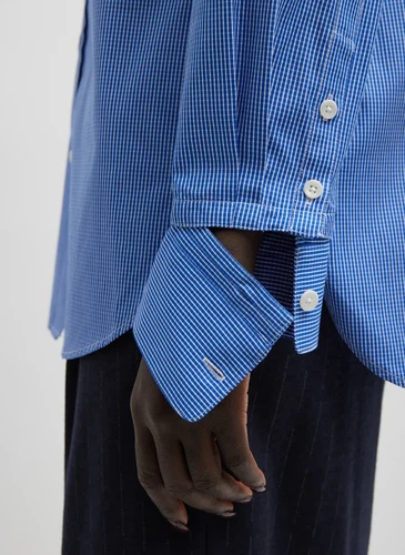TIBI Mini Check Shirting Detached Slim Shirt Blue White Checked Top S