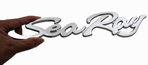2PC SEA RAY SEARAY SCRIPT CHROME EMBLEM BADGE BOAT LOGO 12-3/4" NEW - Picture 3 of 5