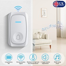 Wireless Doorbell Waterproof Range Door Bells Kit Cordless Plug-in Home Office