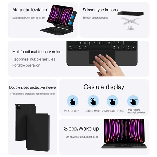 For iPad Pro M4/Air M2 2024 Stand Leather Magic Removable Backlit Keyboard Case - Picture 7 of 44