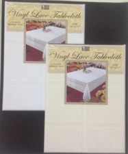 Vinyl Tablecloth, Luxurious Squares Linen Look (White, 60" x 108")