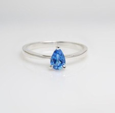Natural Blue Topaz Gemstone Dainty Handmade Ring in 925 Sterling Silver