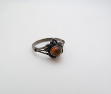 Vintage 925 Sterling Silver Domed Amber Stone Patina Filigree Ring Size 6