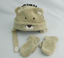 Carters 3-9 Mos Infant Animal Hat and Mittens Lion/Bear Beige Soft Fleece Lined