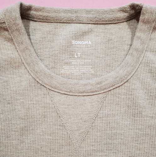 Men's SONOMA Beige Waffle Knit T-Shirt Size Large Tall Long Sleeve - Picture 4 of 9