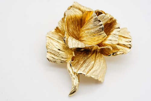 Christian Dior 1964 Vintage große 3D Blossom Rose Flourish Flower Brosche, Gold - Bild 8 von 13