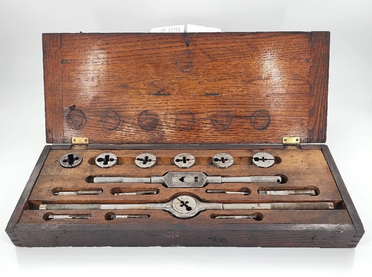 Antique WL Brubaker Machinist Tap Die Tool Kit Wood Box Set Millersville PA