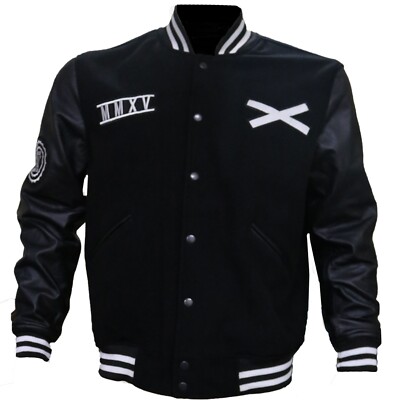 Men's The Weeknd XO Bomber Jacket Black Wool Faux leather Sleeves