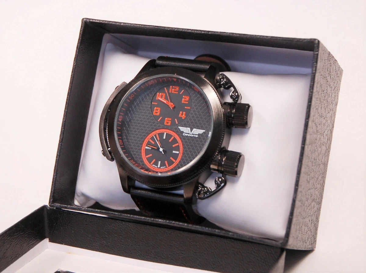 NEW Deporte 9830 ORG Men s Sutton Watch SS Case Dual Time
