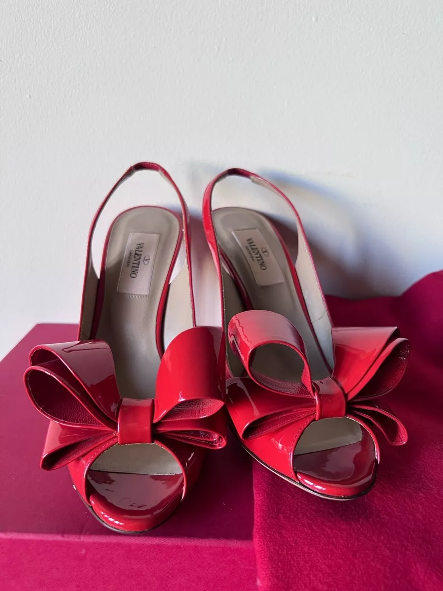 Erasure belastning sund fornuft Valentino Red Patent Bow Slingback Heels SZ 35.5 | eBay