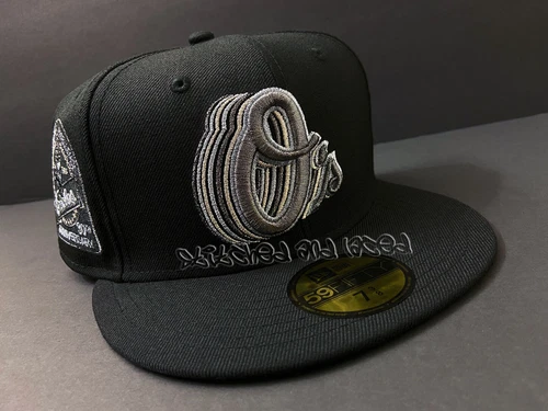 EXCLUSIVE BALTIMORE ORIOLES FITTED HAT BLACK BLUE GREY UV 30TH PATCH CLUB 7 3/8