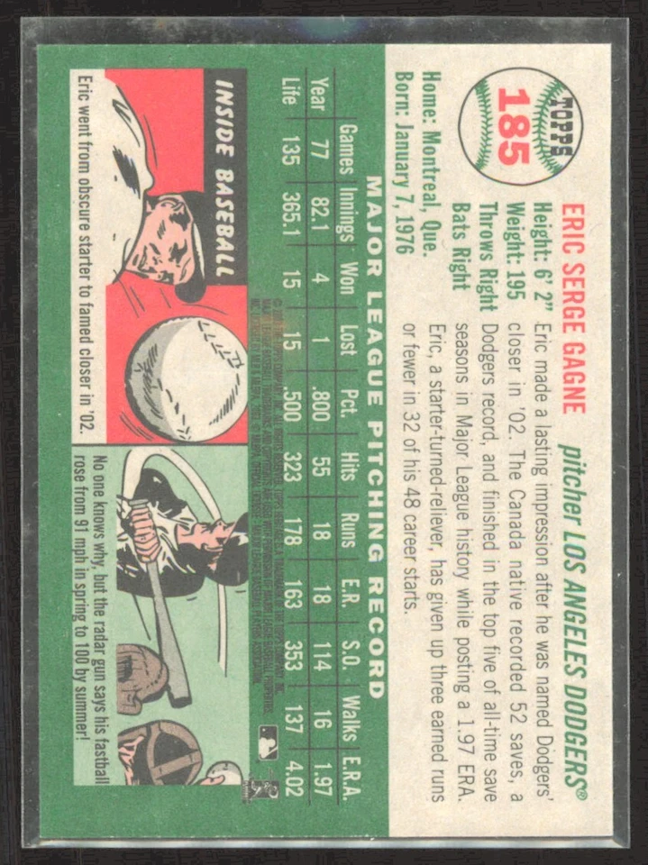 2003 Topps Heritage Eric Gagne Los Angeles Dodgers #185 - Image 2 of 2