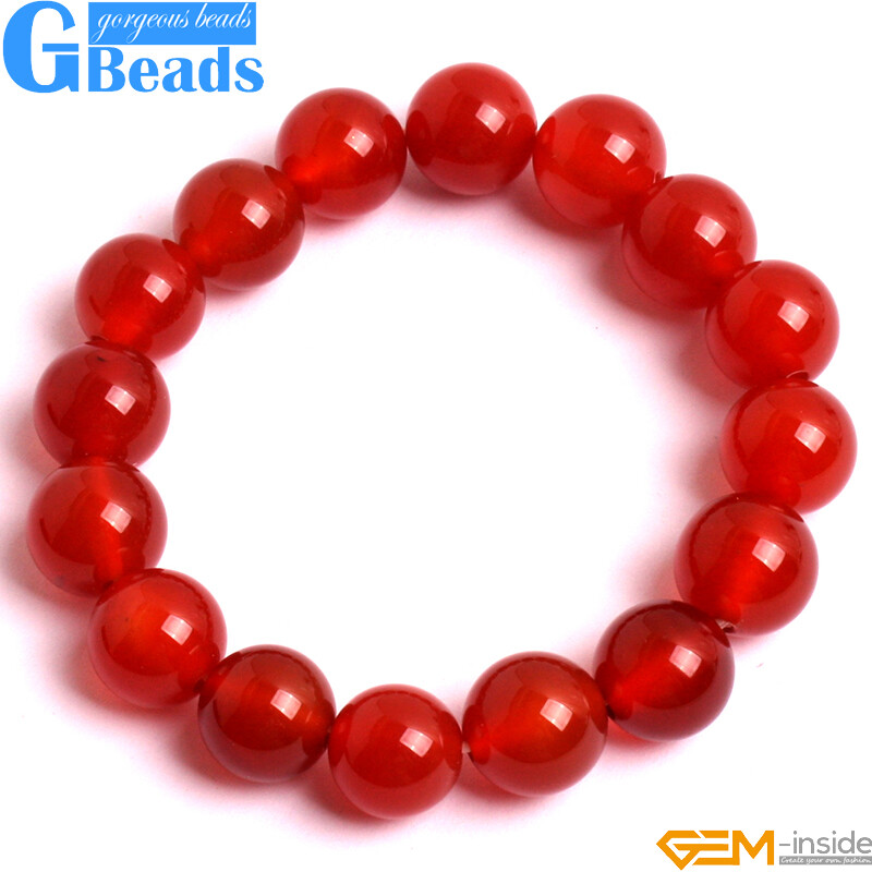Natural Red Agate Gemstone Stretchy Beaded Bangle Bracelet for Women 7 Inch-image