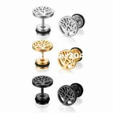 2-6pcs Stainless Steel Tree of Life Fake Ear Gauge Illusion Ear Stud Earrings