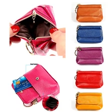 Women PU Leather Coin Change Purse Key Chain Wallet Zipper Card Holder Pocket