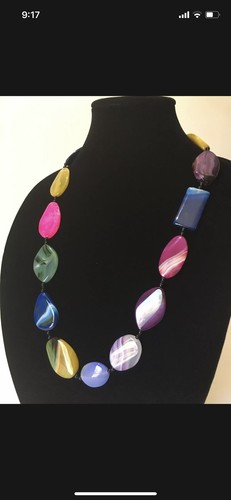Aluma Necklace Multi Color Agate Slab Bead Sterling Silver