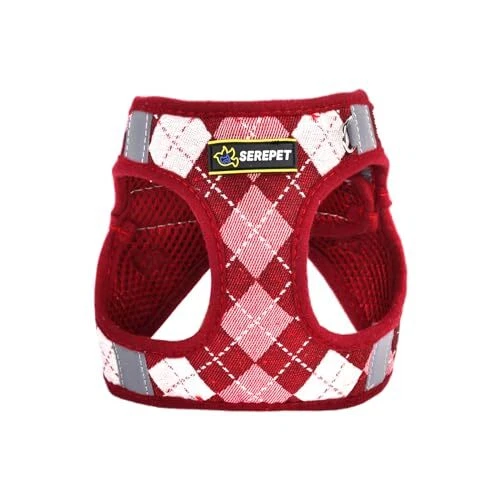 Dog Harness & Leashet Adjustable formall Medium Puppies, No S Checkered-Red