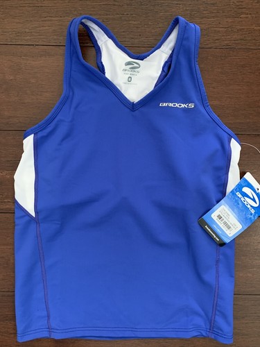 Brooks Racerback Running Athletic Shelf Bra Top Womens Medium Blue White New