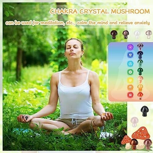 10Pcs Mini Crystal Mushroom Gemstone Sculpture Decor Home Garden Decoration, 1" - Picture 5 of 6
