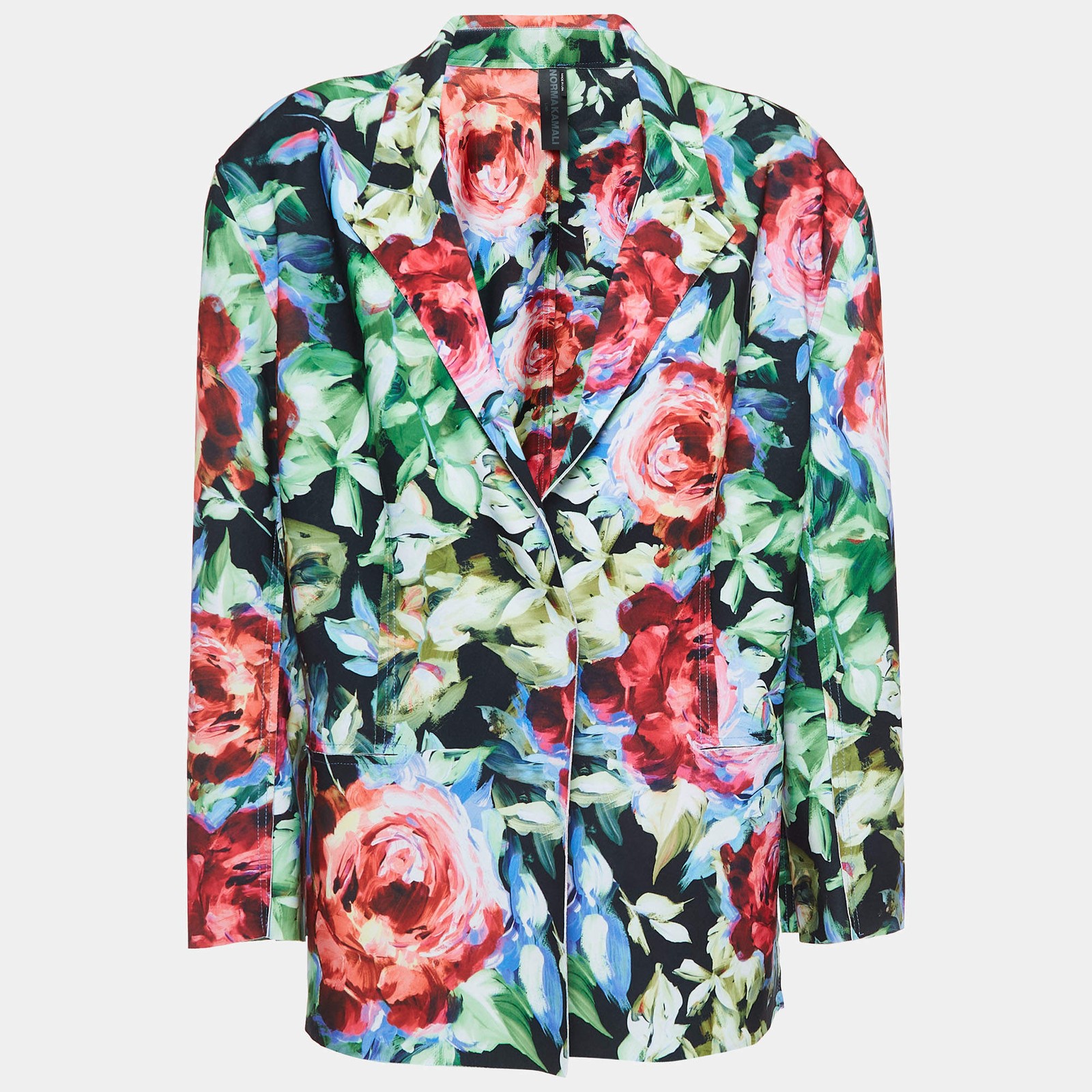 Norma Kamali Multicolor Floral Printed Jersey Blazer L