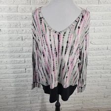 Westbound Womens Top XL Tee Long Sleeve Green Pink Tie Dye Comfy Cotton Blend