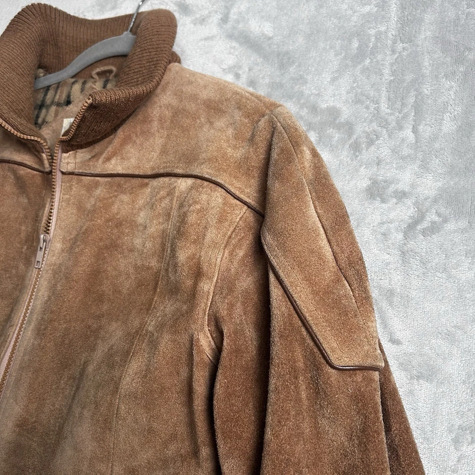Jaqueta de Camurça Feminina Antiga 12 Marrom Western Rancher Xadrez Forrada Tarefa Burning Man - Imagem 3 de 4