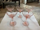 Set of 5 Vtg Tiffin Franciscan Pink Etched Grape Ptrn Depression Champagne Glass