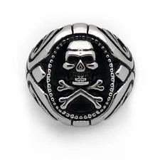 Seven Seas Pirate Skull And Crossbones Steel Black Enameled Ring US Size 8 to 13