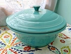 FIESTA - 2 QT ROUND COVERED CASSEROLE & LID  - TURQUOISE  - HLC   *RETIRED ITEM*