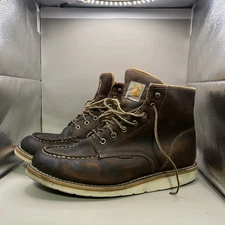 Carhartt Boots Men's 10  Brown Leather Waterproof Work Moc Toe- used ￼