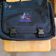 Black Solid Nylon Laptop Shoulder/Messenger Bag w/ Strap, Buckles, Zip Pocket