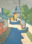 Modern Expressionism Street Of Blue Shadows Oil Painting Circa 1900-50