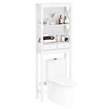 65" Tall Over the Toilet Storage Rack w/Open Shelves Drawers Freestanding