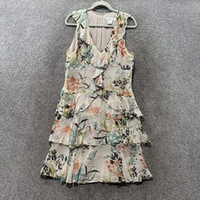 David Warren 100% Silk Tiered Ruffle Midi Dress Size 12 Floral Fairy Romantic