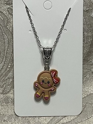 Vintage Gingerbread Girl Charm Pendant Silver Christmas Fashion Trendy Necklace