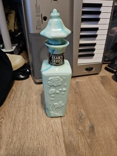 Vtg 1972 Jim Beam Liquor Decanter Jade Green Blue Teal Milk Glass Stopper