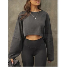 NWT Joah Brown Black Cropped Long Sleeve Sweatshirt Women’s Size S/M