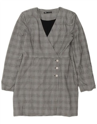 Zara Damen Langarm Etuikleid UK 18 XL grau kariert Polyester FA96