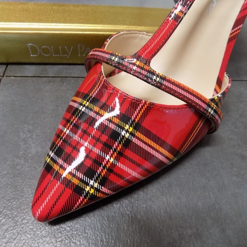 Jessica Simpson Wilrou Red Plaid Patent T-Strap Heels size 9-1/2 - Picture 2 of 14