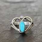 Southwestern Heart Ring Vintage Sterling Silver Blue Stone Size 6.5