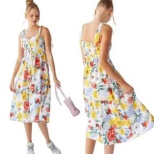 Urban Outfitters Positano Floral Cotton Tie-Shoulder Midi Dress Size Small