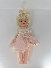 Vtg 15" Baby Doll Blonde Curly Hair Pink Lace Dress Sleep Eyes Drink Wet TLC
